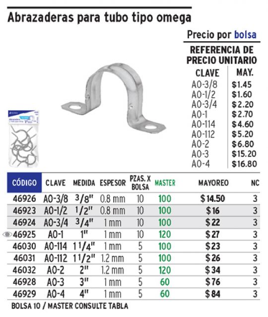 ABRAZADERA TIPO U OMEGA VOLTECK 1.1 /2 (5PZ) 46031