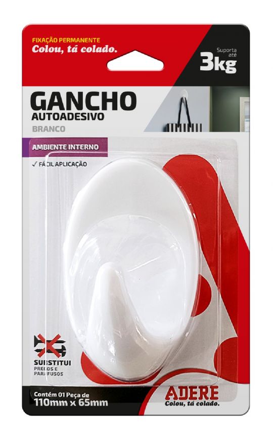 GANCHO ADHESIVO BLANCO ADERE GRANDE 110 X 65MM 1PZ